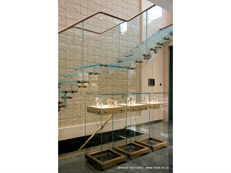 Helical Glass Staircase for Rolex Store